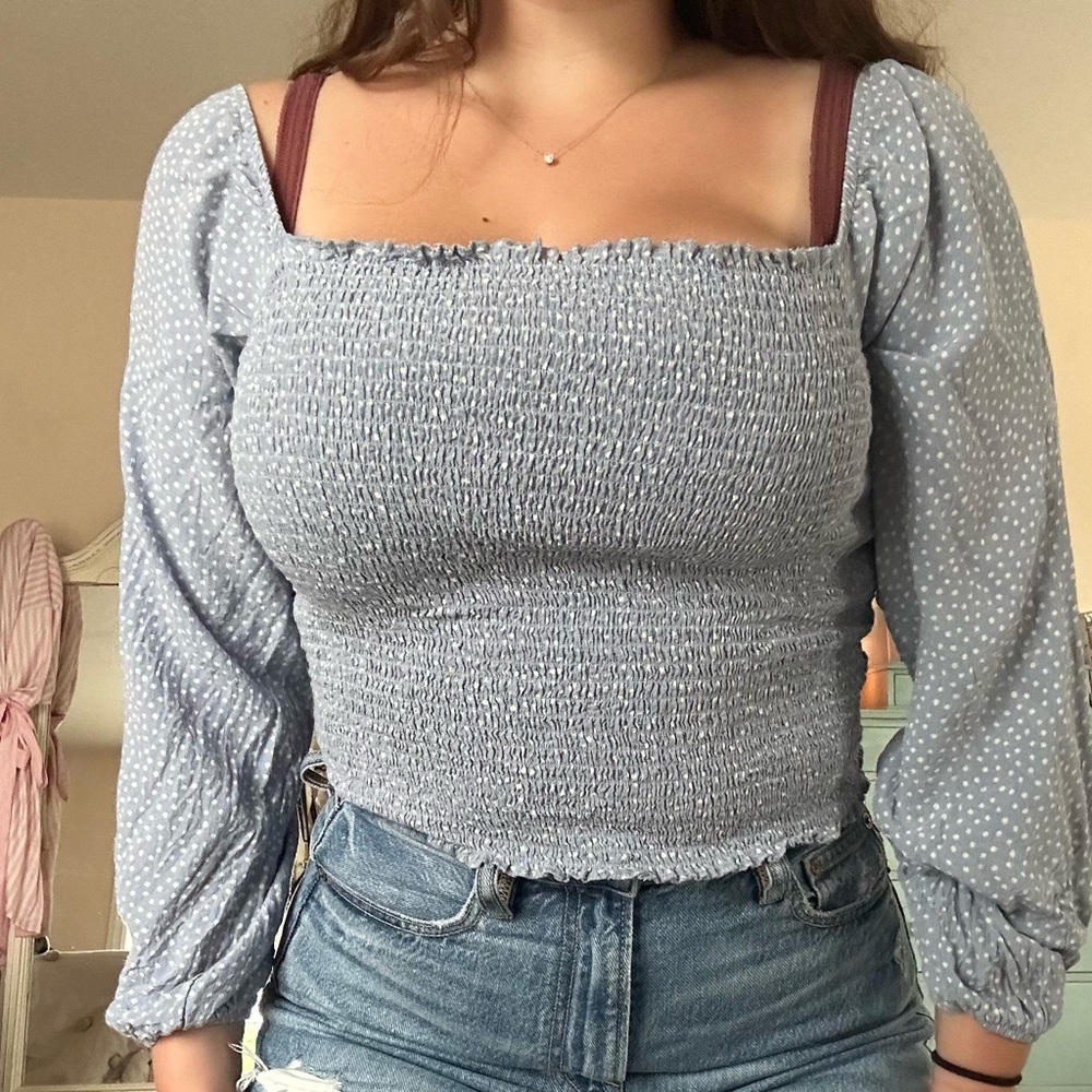 American Eagle Blue Polka Dot Blouse